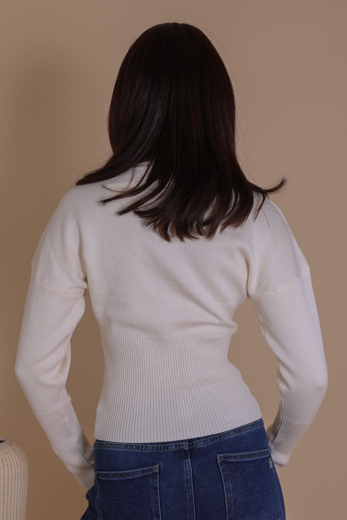 Strickjacke Druckknopf Tailliert Creme