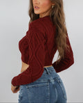 Strickpullover Kurz Weinrot Zöpfmuster