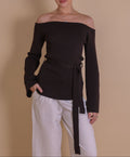 Stricktop Off-Shoulder Glockenärmel Braun